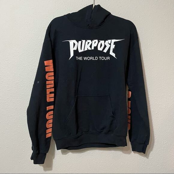 Justin Bieber Black Purpose The World Tour Hoodie Sweatshirt Womens M Hooded - Picture 1 of 8